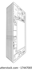 Smartphones concept outline. Vector rendering of 3d. Wire-frame style. The layers of visible and invisible lines are separated