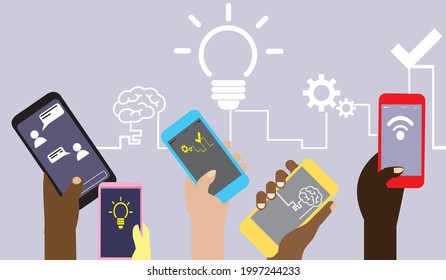 Smartphones in hands. Vector illustration.
