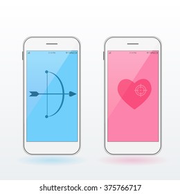 Smartphones with heart, bow and arrow. Valentine's day concept. Modern infographic template. Flat vector illustration