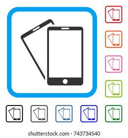 Smartphones icon. Flat gray iconic symbol in a blue rounded squared frame. Black, gray, green, blue, red, orange color additional versions of Smartphones vector. Designed for web and software UI.