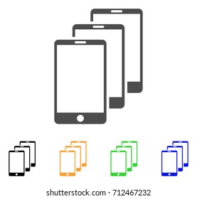 Smartphones icon. Vector illustration style is a flat iconic smartphones symbol with black, gray, green, blue, yellow color versions. Designed for web and software interfaces.