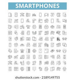 Smartphones icons, line symbols, web signs, vector set, isolated illustration