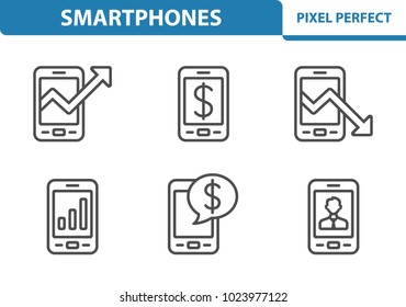 Smartphones Icons. Professional, pixel perfect icons optimized for both large and small resolutions. EPS 8 format. 3x size for preview.