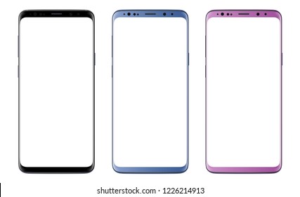 Smartphones, mobile phones isolated with blank screen, set of vector mockups.