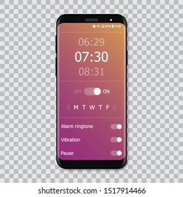 Teléfonos inteligentes con interfaz de alarma de simulación. Ilustración del vector