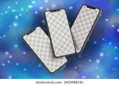 Smartphones mockup in galaxy starry sky design vector