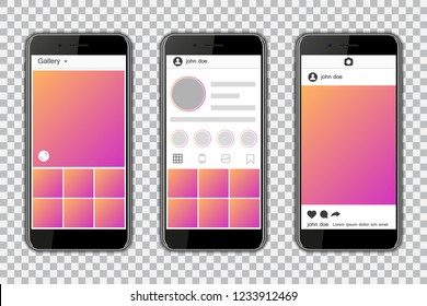 Smartphones with mockup social media frame. Vector illustration.