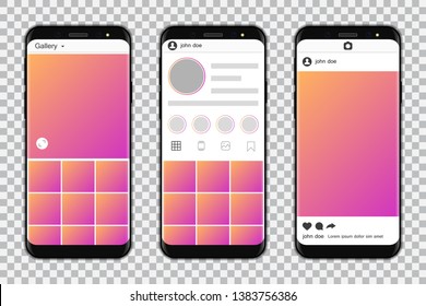 Smartphones with mockup social media frame. Vector illustration