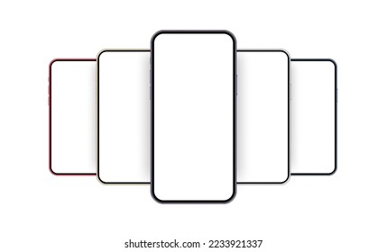 Smartphones Mockups With Blank Screens, Different Colors. Template for Showing Mobile Apps Screenshots, Isolated on White Background. Vector Illustration