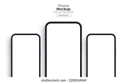 Smartphones Mockups with Blank Screens, Isolated on White Background, Front View. Vector Illustration