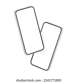 Smartphones Mockups with Blank Screens, Perspective Side View, Isolated on White Background. Vector Illustration