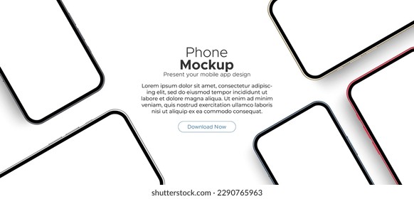 Smartphones Mockups With Blank Screens. Template for Web Banner or Showing Mobile Apps, Isolated on White Background. Vector Illustration