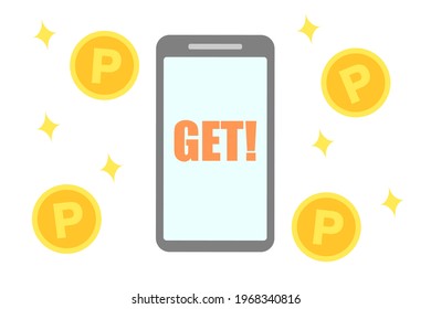 Smartphones and point coins. Vector illustration.