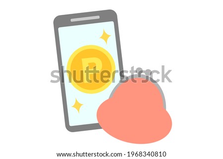 Smartphones and point coins. Vector illustration.