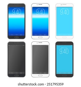 Smartphones in realistic and flat design styles. Vector illustration