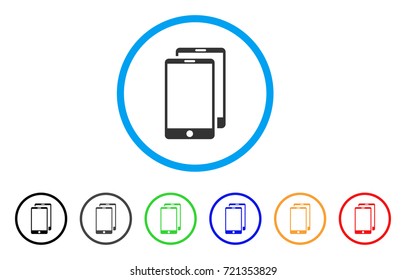 Smartphones rounded icon. Style is a flat smartphones gray symbol inside light blue circle with black, gray, green, blue, red, orange variants. Vector designed for web and software interfaces.