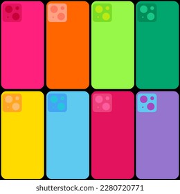 Smartphones in row colorful seamless pattern. Back view solid color phone cases vector illustration