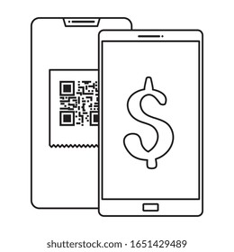 Smartphones mit Scan-Code qs und Symbol-Dollar-Vektorillustration-Design