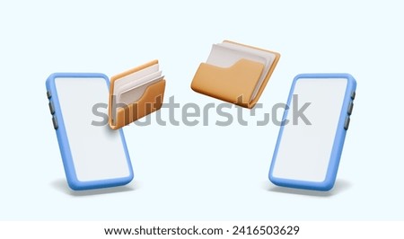 Smartphones send files online. Sharing information via Internet