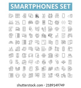 Smartphones set icons, line symbols, web signs, vector set, isolated illustration