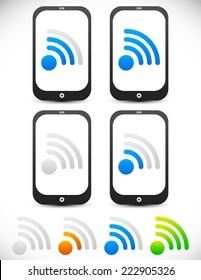 Smartphones with signal strength indicators. Connectivity, wireless connection concepts