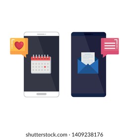 smartphones with social media app and calendar