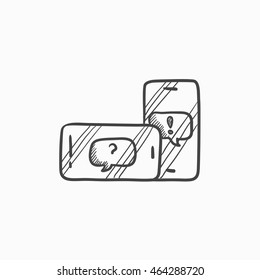 Smartphones with speech squares vector sketch icon isolated on background. Hand drawn smartphones with speech squares icon. Smartphones with speech squares sketch icon for infographic, website or app.