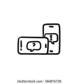 Smartphones with speech squares vector sketch icon isolated on background. Hand drawn smartphones with speech squares icon. Smartphones with speech squares sketch icon for infographic, website or app.