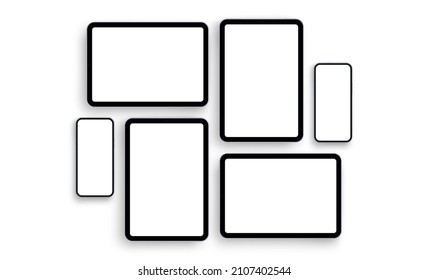 Smartphones and Tablets Screens for Mobile App Design Presentation, Isolated on White Background. Vector Illustration