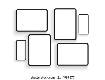 Smartphones and Tablets Screens for Mobile App Design Presentation, Isolated on White Background. Vector Illustration