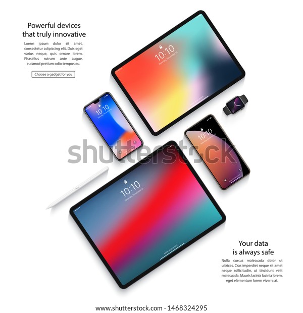 白い背景に色とスクリーントップビューを持つ、スマートフォン