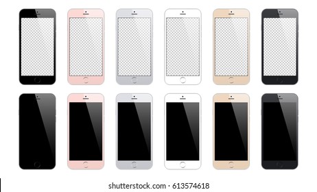 smartphones with touch screen and flare isolated on white background. detailed and realistic mobile phone mockup. stock vector illustration