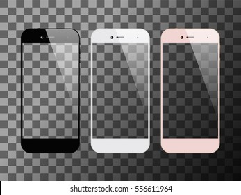 Smartphones With Transparent Screen. Mobile Or Cell Phone Mock Up Design. Vector Illustration