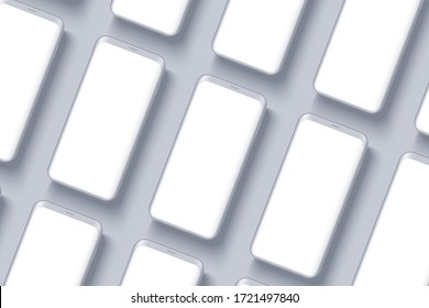 Smartphones UI presentation mockup. Many example smartphone on gray background. Technology application mockup. Vector Illustration