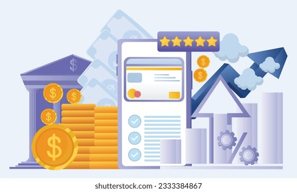 Smartphones using mobile banking app. digital devices making online payment.on white background.Vector Design Illustration.