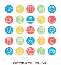 smartphonesand education online icon set over white background, line block style, vector illustration