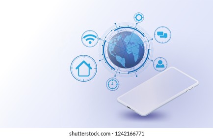 Smartphones,global network Vector futuristic,Internet of Things system,connections internet of things,networking futuristic social medium. communication data science learning machine protection 