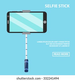 Smartphone,telephone with selfie stick,monopod flat style icon,element,concept for web design,apps