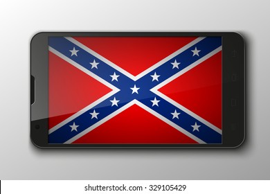 Smartphonewith flag the Confederate States of America "Southern Cross". Vector illustration, mobile phone isolated, realistic vector illustration.