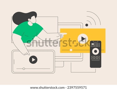 SmartTV technology abstract concept vector illustration. Internet television, online streaming technology, smart TV accessories, home cinema entertainment, 4k resolution video abstract metaphor.