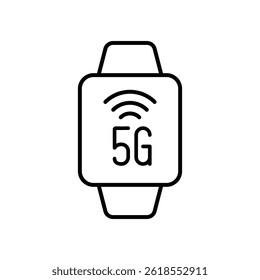 Smartwatch with 5G wireless internet icon symbol. Vector illustration isolated on white background.