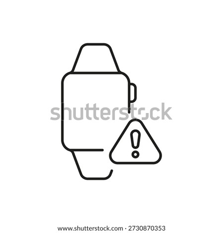 Smartwatch With Alert Line Icon. Notification And Warning System Outline Symbol. Wearable Technology And Safety Monitoring. Editable Stroke. Isolated Vector Illustration.