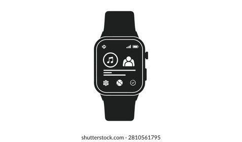 Smartwatch With App Icons On Display Black Silhouette watch wristwear timepiece