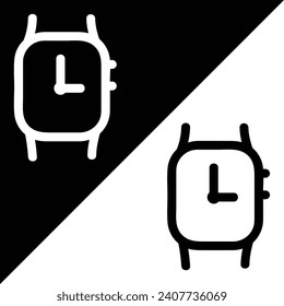 Icono vector de aplicación Smartwatch, estilo de esquema, aislado en fondo negro y blanco.