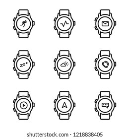 Smartwatch Application Icons Set. Simple flat design. Isolate on white background.