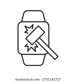 Smartwatch sendo atingido pelo ícone de força do martelo