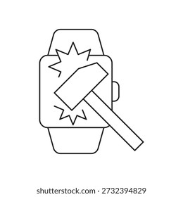Smartwatch being struck by hammer tool symbol