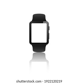 smartwatch blank screen vector mock up. realistic smart watch empty screen mockup.  isolated hand band wristwatch white background with reflection.