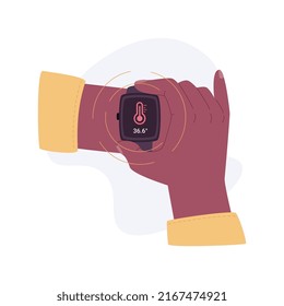 Smartwatch Body Temperature Monitoring Isolated Cartoon Vector Illustrations. Person Controls Body Temperature Using Smartwatch, Mobile Technology, Covid-19 Pandemic Vector Cartoon.