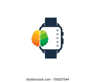 Smartwatch Brain Icon Logo Design Element